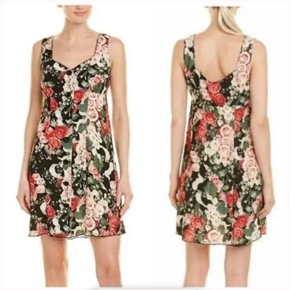 Anna Sui Floral Crepe button down mini dress black multi - Picture 12 of 13